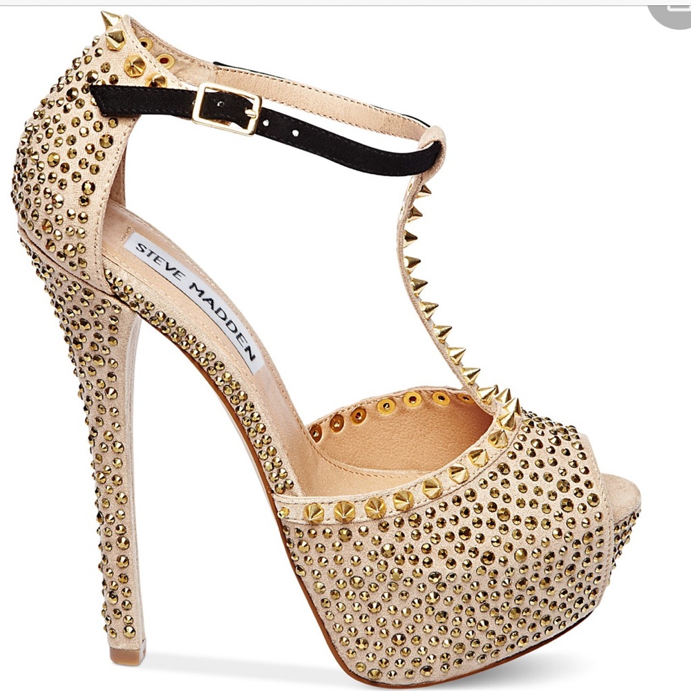 Steve Madden  Metallic Angelz Platform Sandals hold rhinestone size 8
